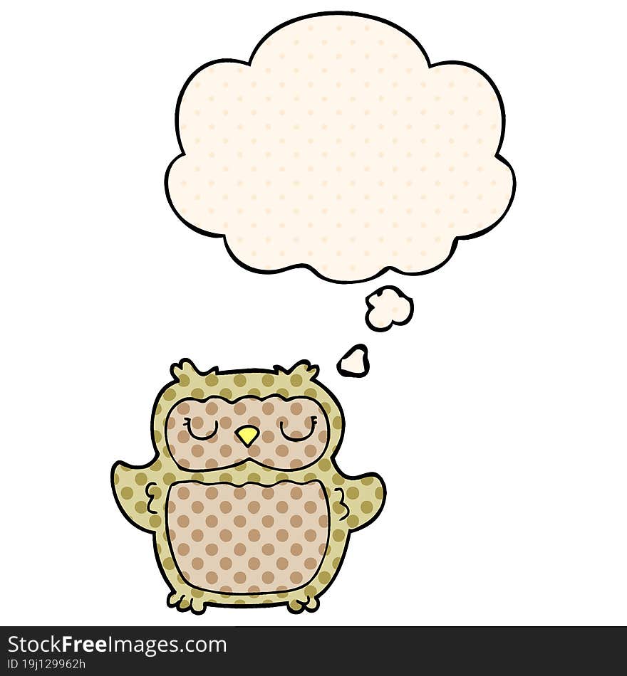 cartoon owl and thought bubble in comic book style