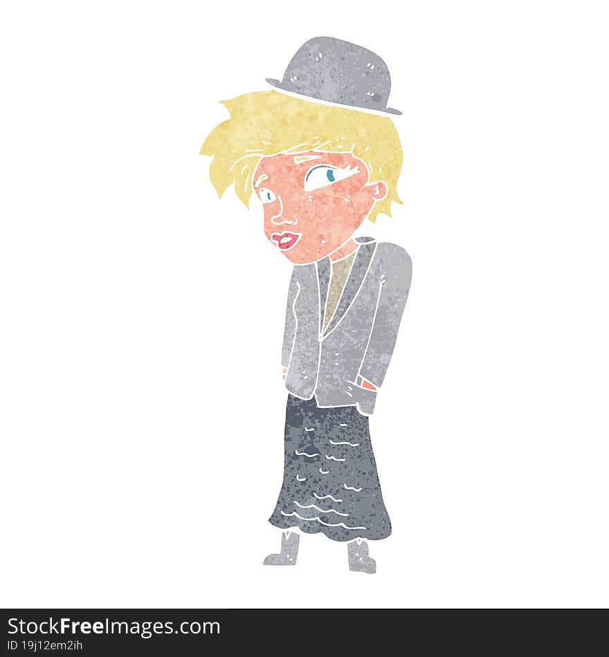 Cartoon Woman In Bowler Hat