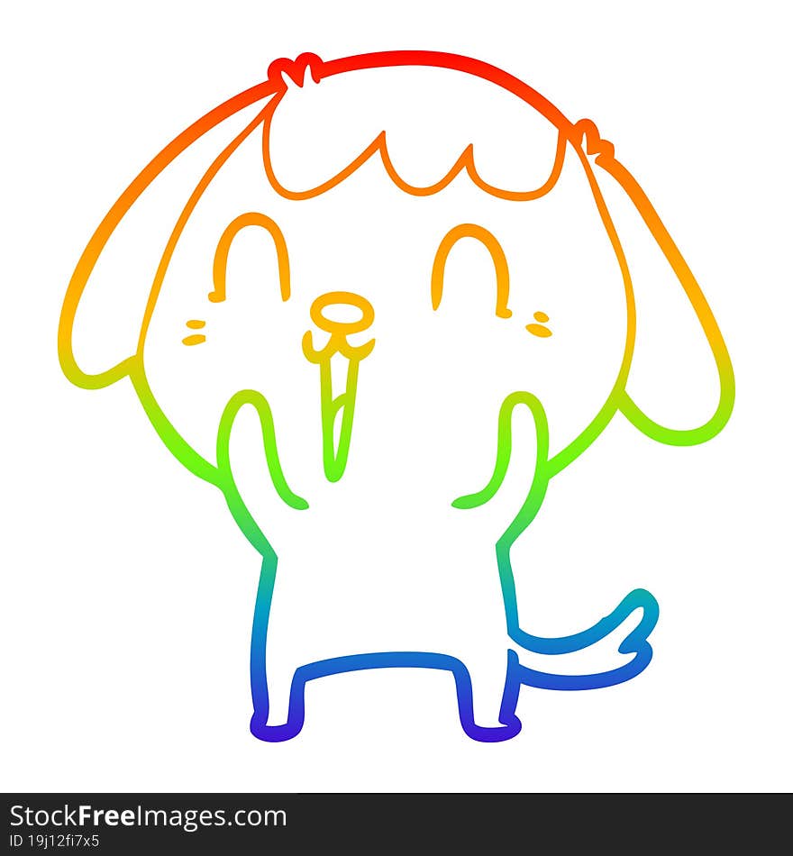 rainbow gradient line drawing of a cute cartoon dog