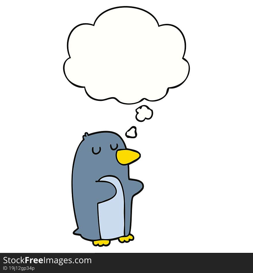 cartoon penguin with thought bubble. cartoon penguin with thought bubble