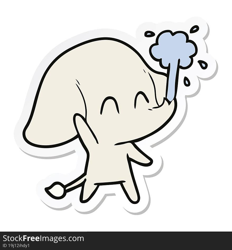 sticker of a cute cartoon elephant spouting water