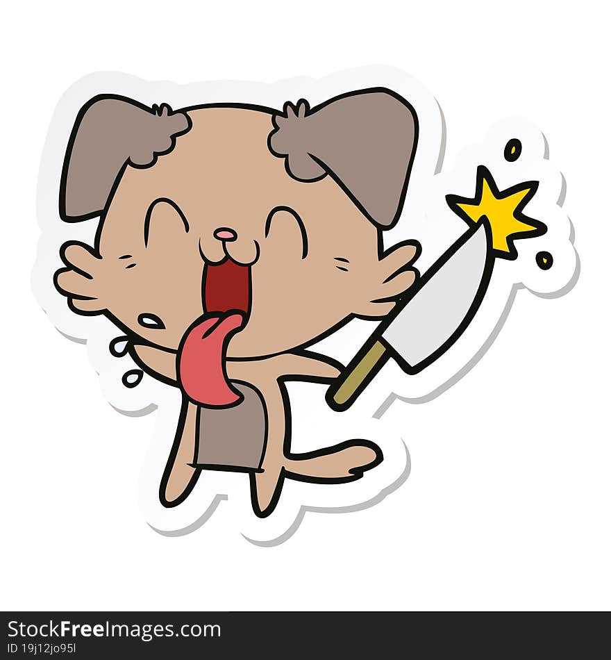 Sticker Of A Cartoon Crazy Dog With Knife