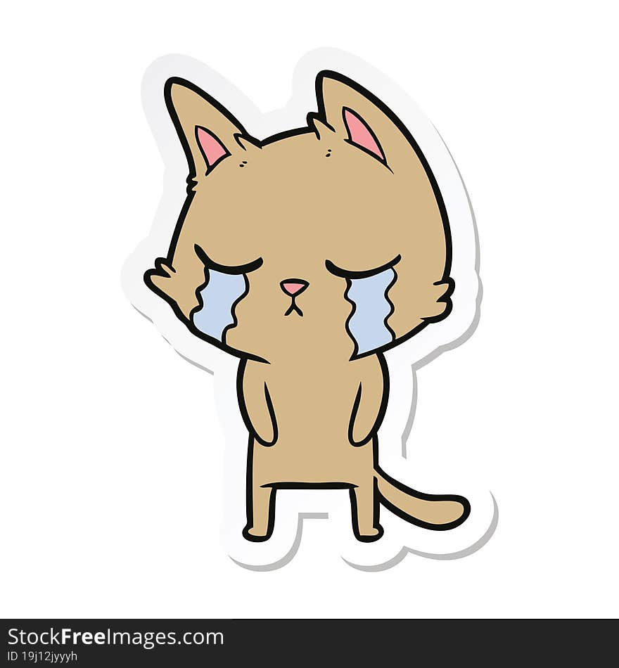 Sticker Of A Crying Cartoon Cat