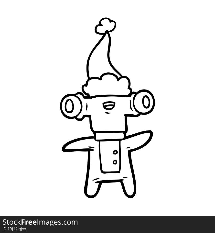 friendly hand drawn line drawing of a alien wearing santa hat. friendly hand drawn line drawing of a alien wearing santa hat