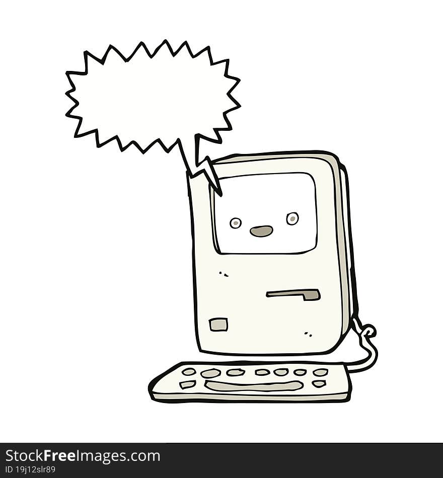 cartoon old computer with speech bubble