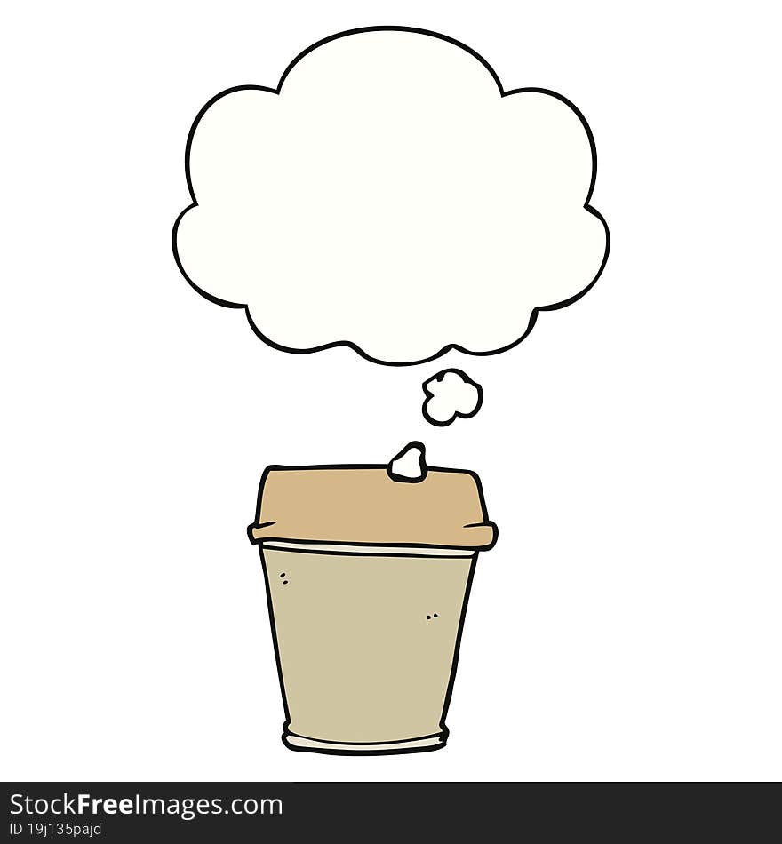 cartoon take out coffee with thought bubble. cartoon take out coffee with thought bubble