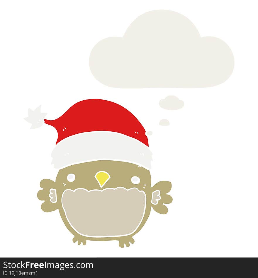 cute christmas owl and thought bubble in retro style