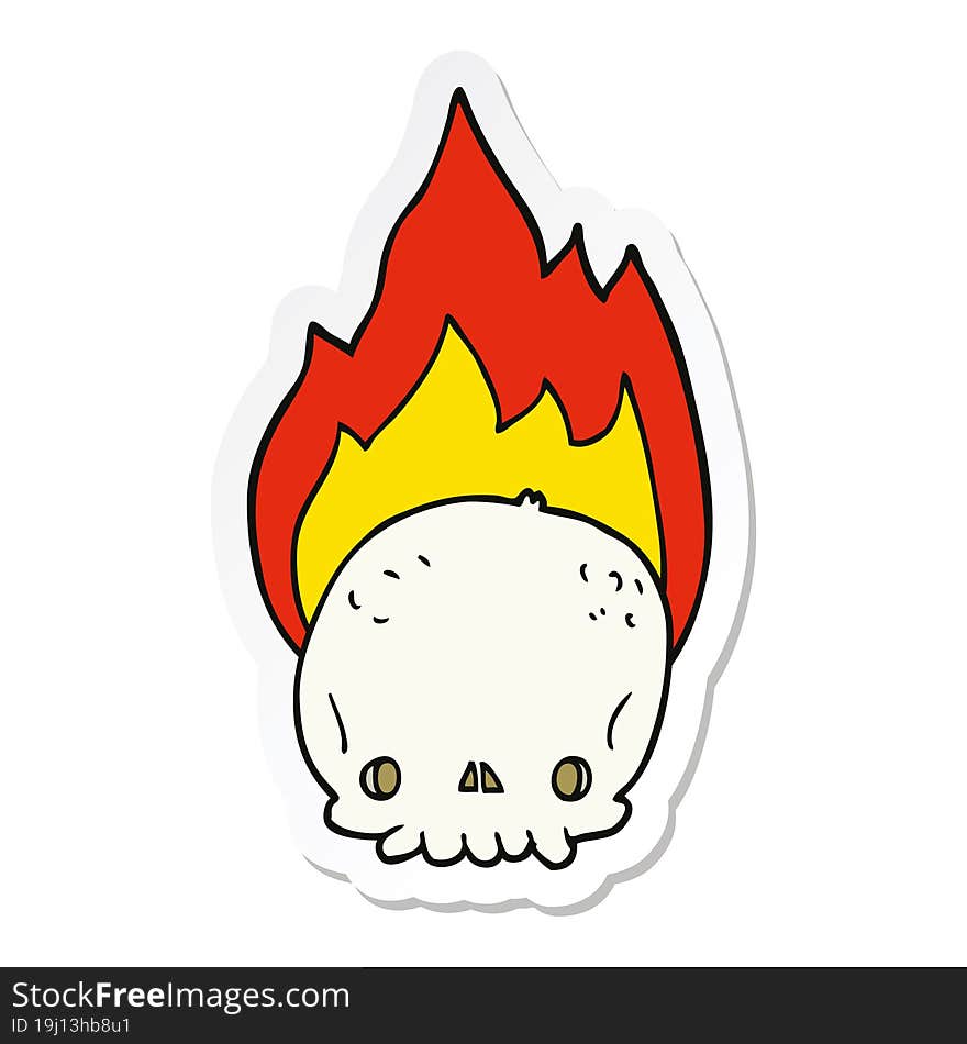 sticker of a spooky cartoon flaming skull