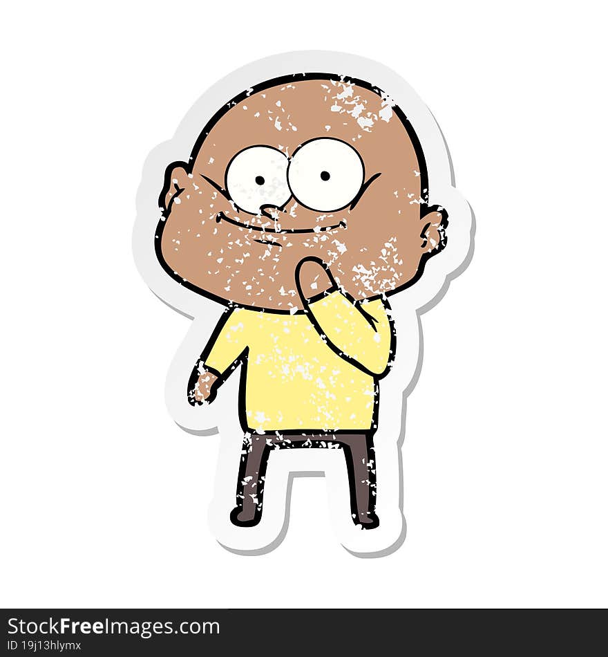 distressed sticker of a cartoon bald man staring