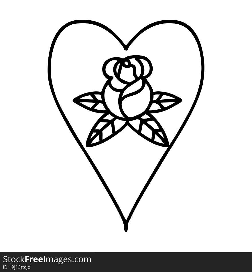 tattoo in black line style of a heart and flowers. tattoo in black line style of a heart and flowers