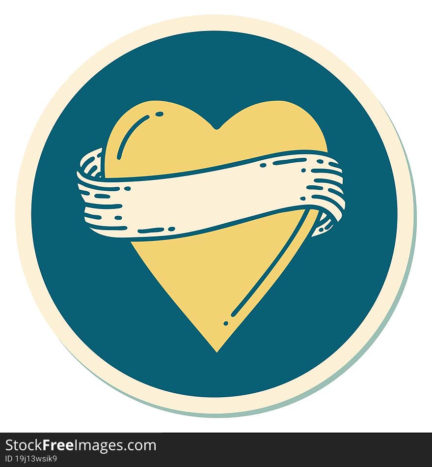 Tattoo Style Sticker Of A Heart And Banner