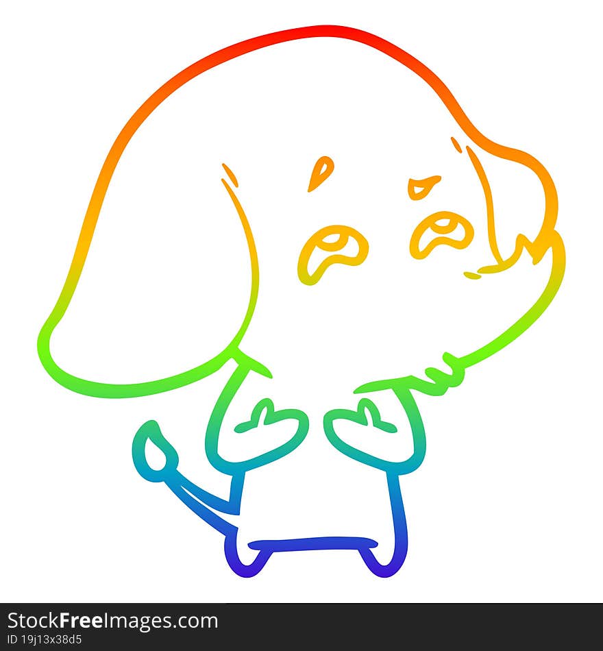 Rainbow Gradient Line Drawing Cartoon Elephant Remembering