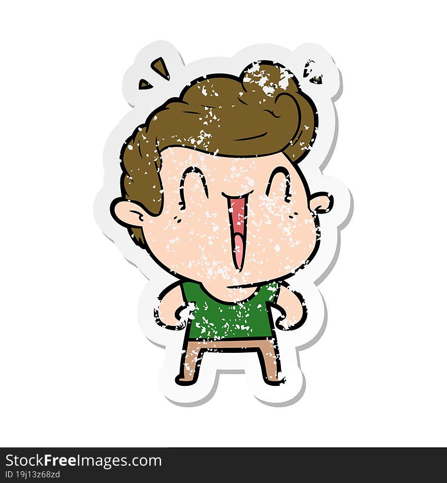 Distressed Sticker Of A Cartoon Happy Man