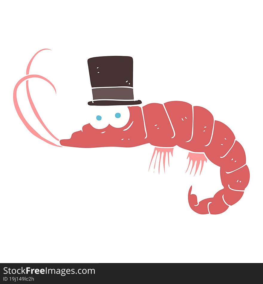 flat color illustration of a cartoon shrimp