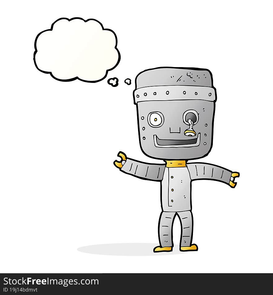 Cartoon Funny Old Robot With Thought Bubble