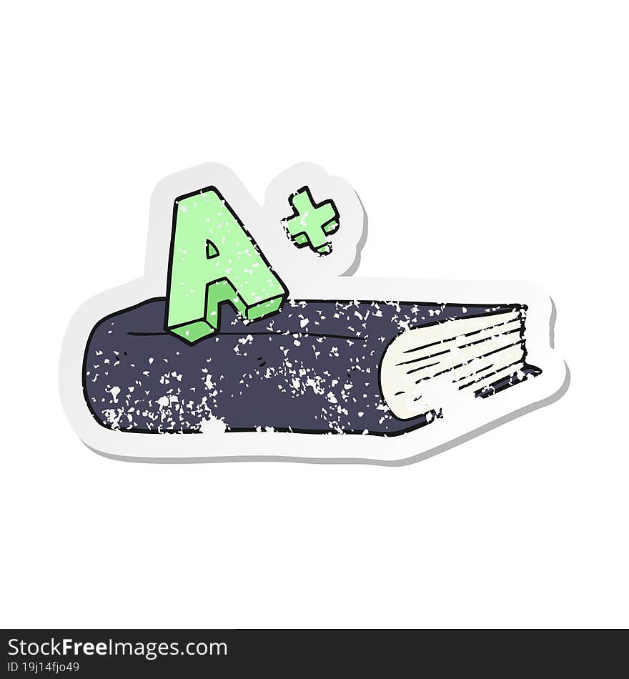 retro distressed sticker of a cartoon A grade symbol and book