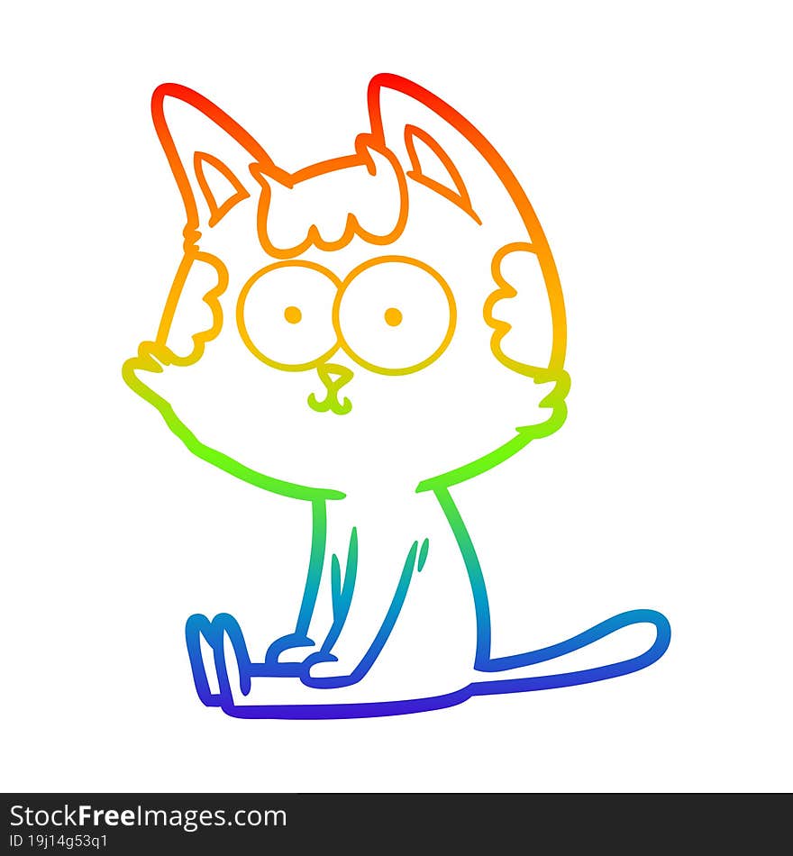 rainbow gradient line drawing happy cartoon cat