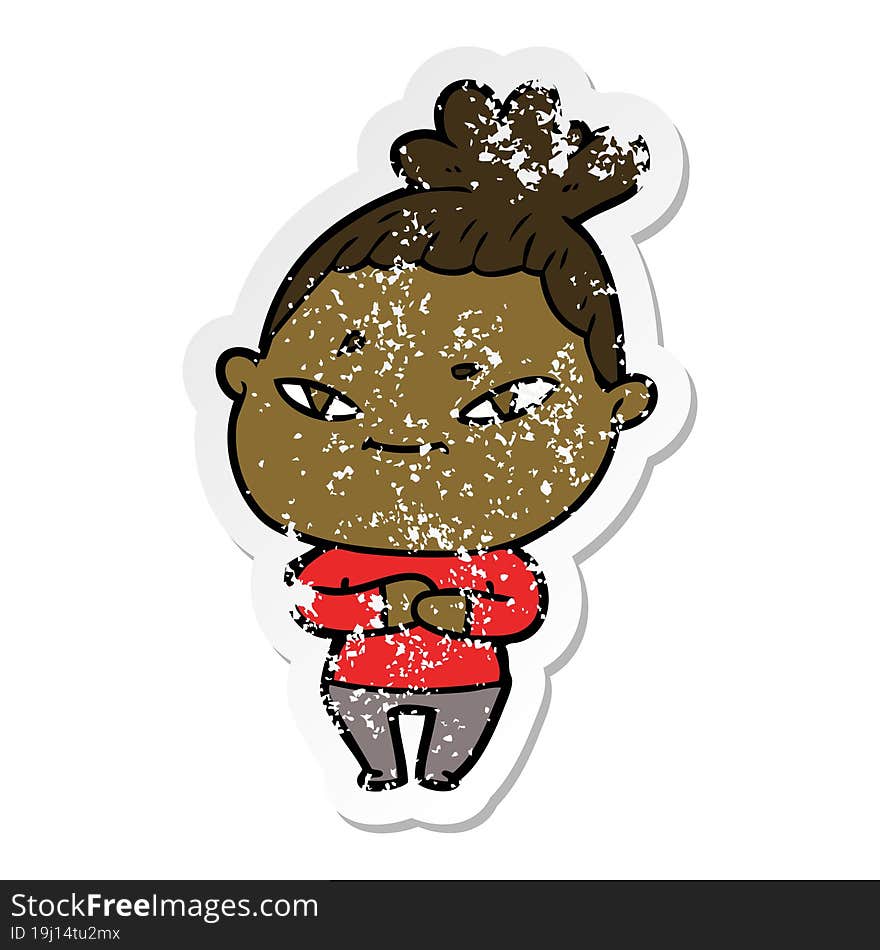 Distressed Sticker Of A Cartoon Woman