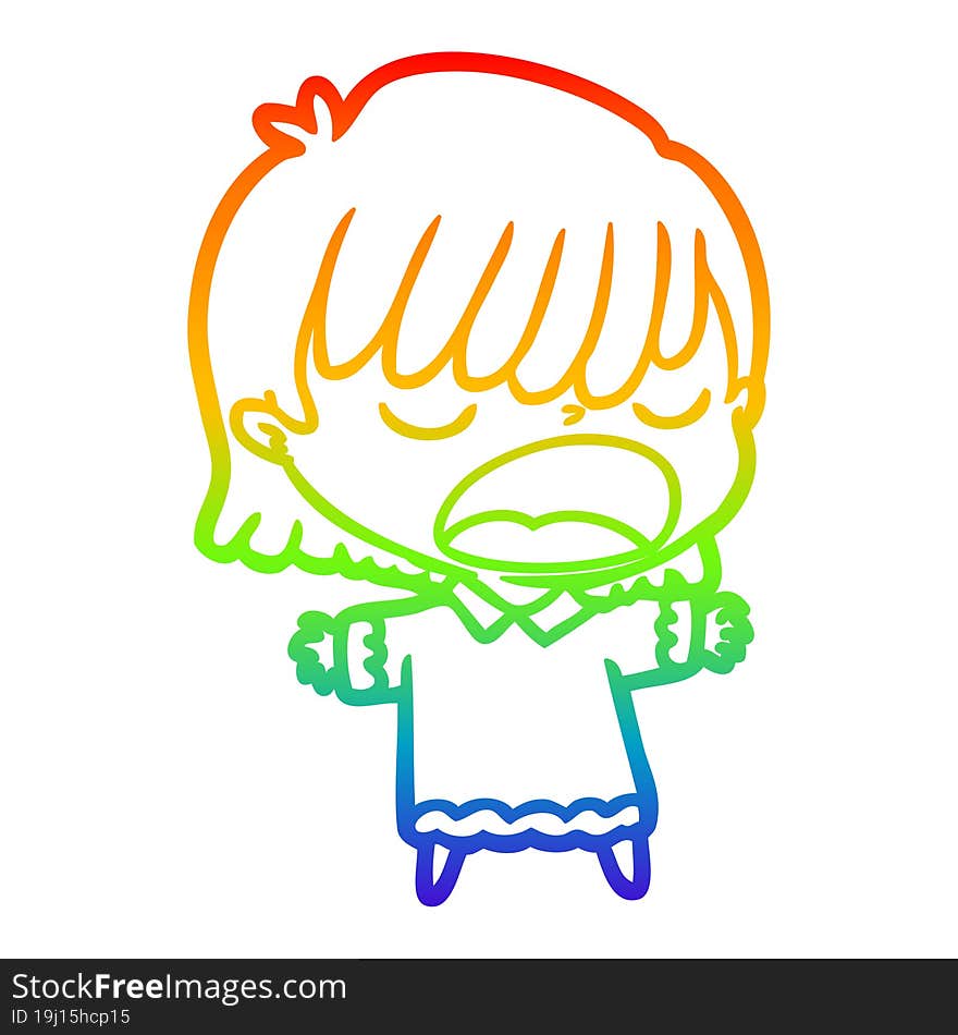 Rainbow Gradient Line Drawing Cartoon Woman Talking Loudly