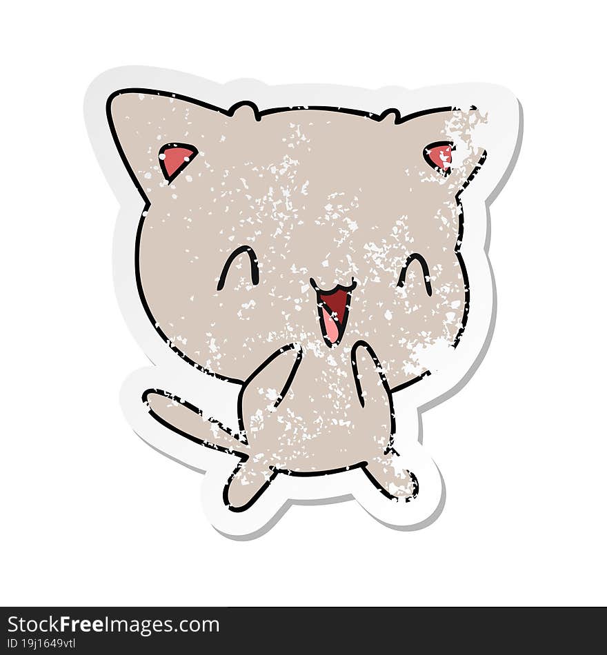 freehand drawn distressed sticker cartoon of cute kawaii cat