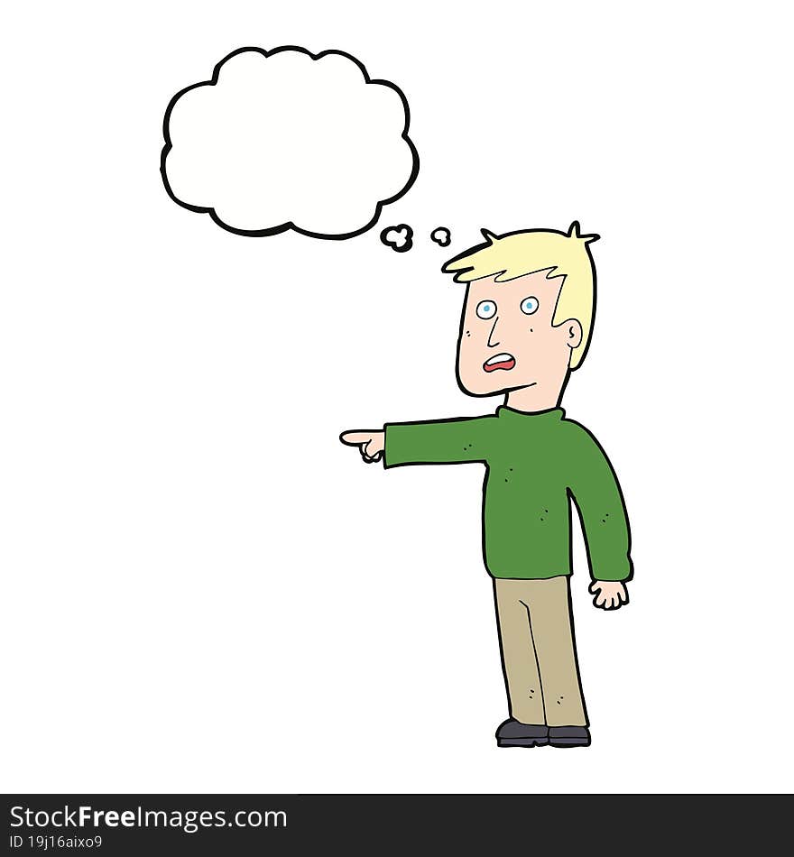 Cartoon Pointing Man With Thought Bubble