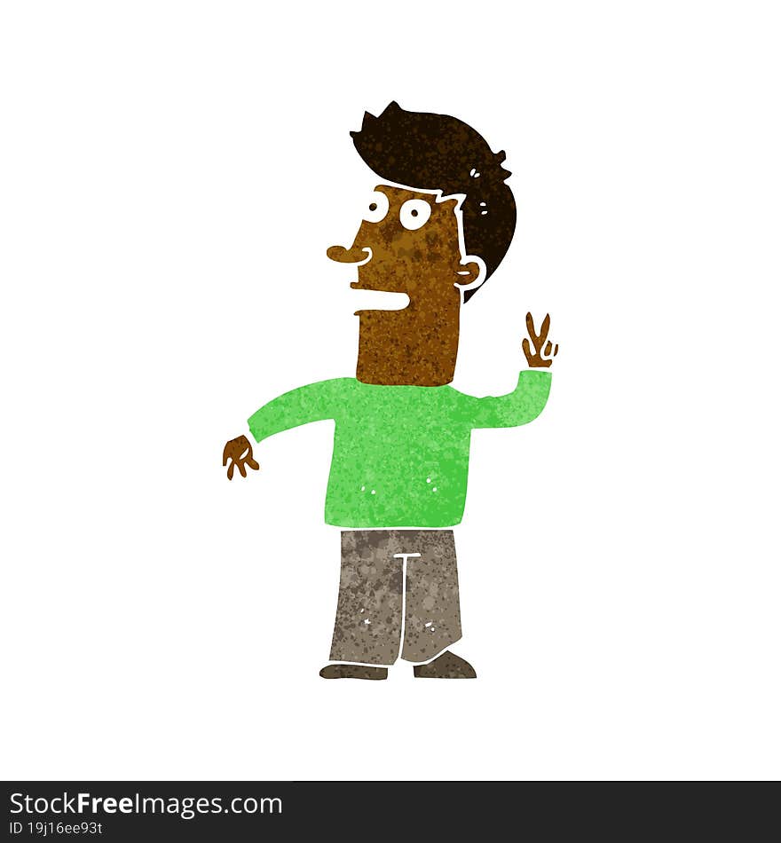 cartoon man making peace sign