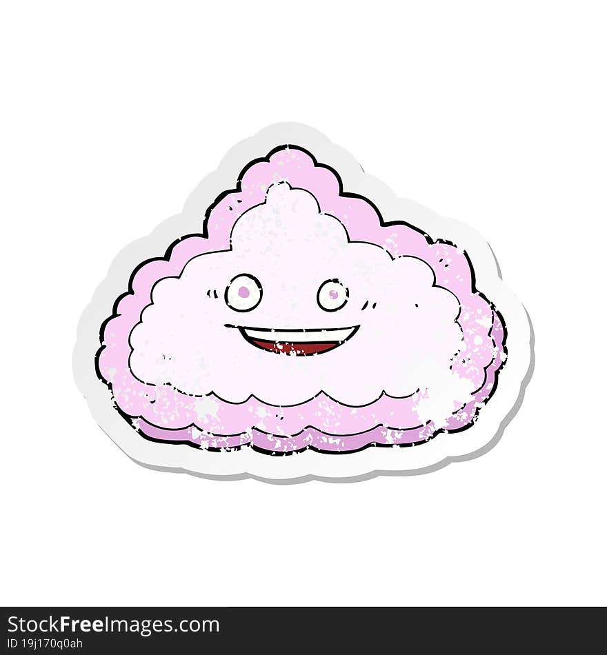 Retro Distressed Sticker Of A Cartoon Happy Pink Cloud