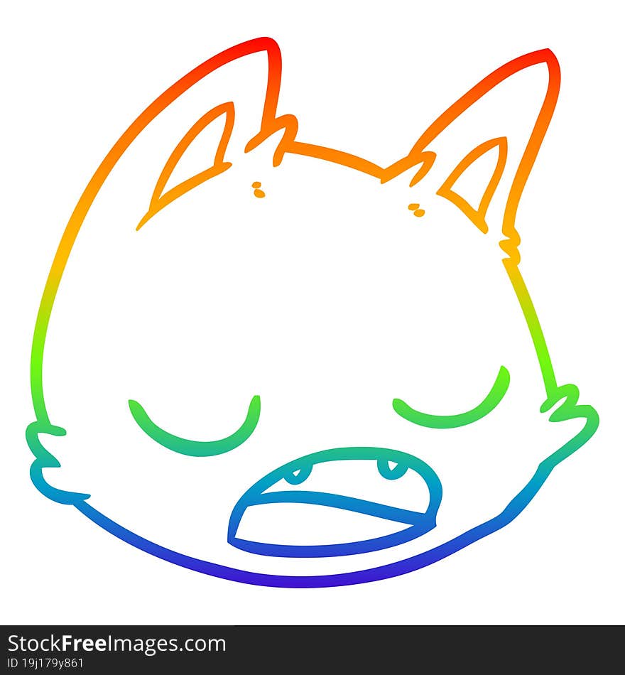 Rainbow Gradient Line Drawing Cartoon Cat Face