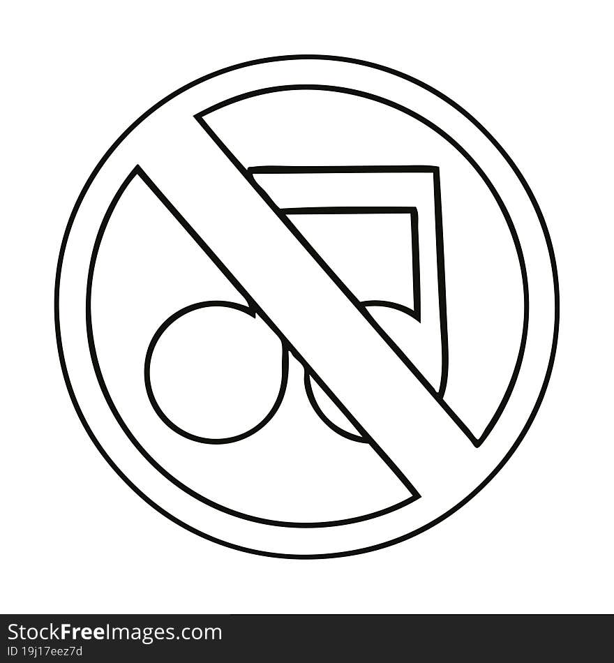 line drawing cartoon of a no music sign