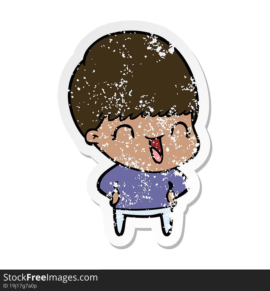 Distressed Sticker Of A Happy Cartoon Boy