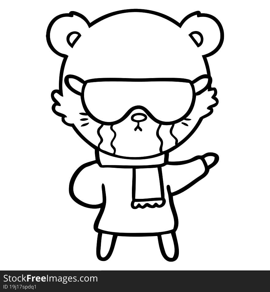 crying cartoon bear wearing rave sunglasses. crying cartoon bear wearing rave sunglasses