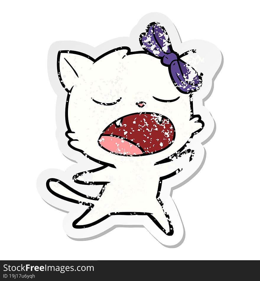 distressed sticker of a cartoon singing cat