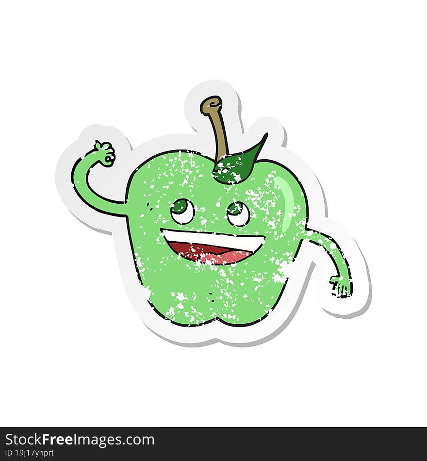 retro distressed sticker of a cartoon apple