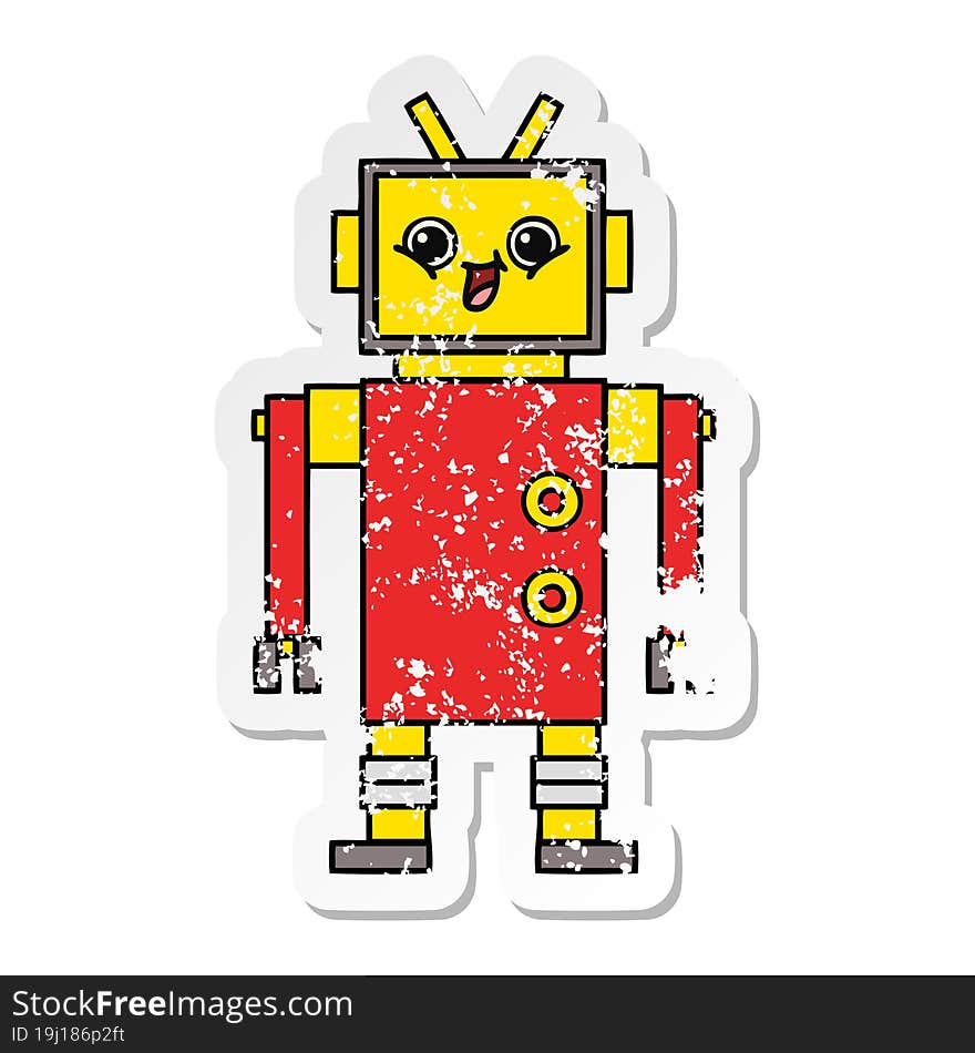 distressed sticker of a cute cartoon robot