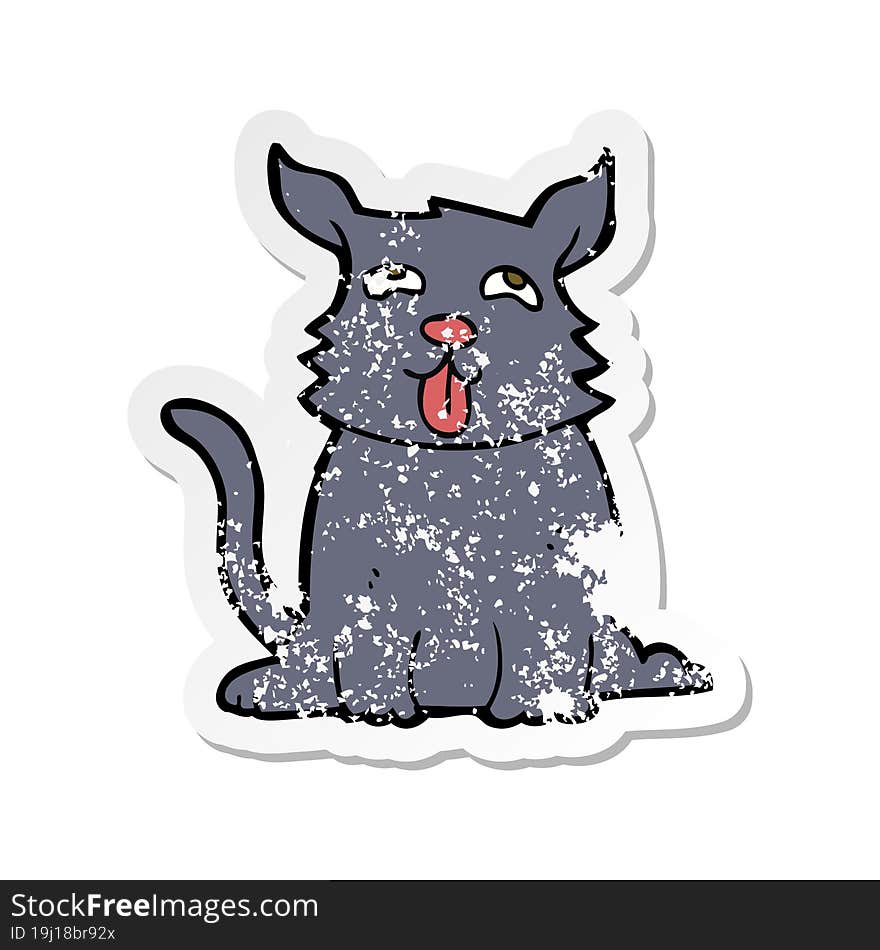 retro distressed sticker of a cartoon happy dog