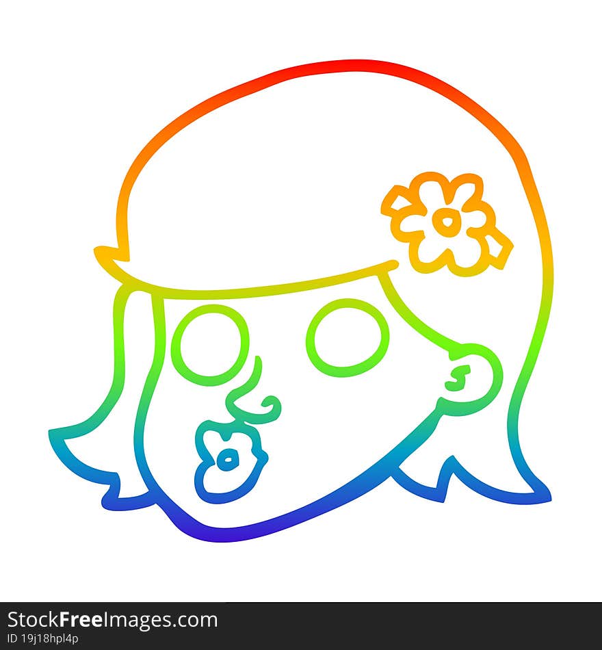 Rainbow Gradient Line Drawing Cartoon Face Girl