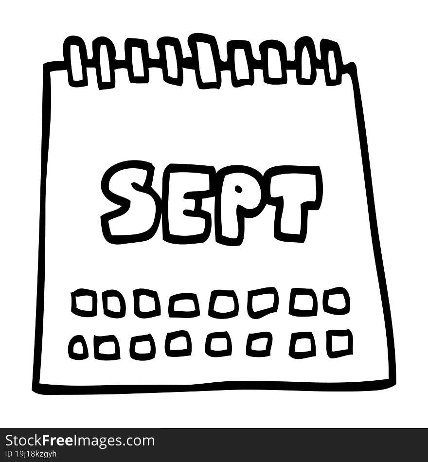 line drawing cartoon calendar showing month of september