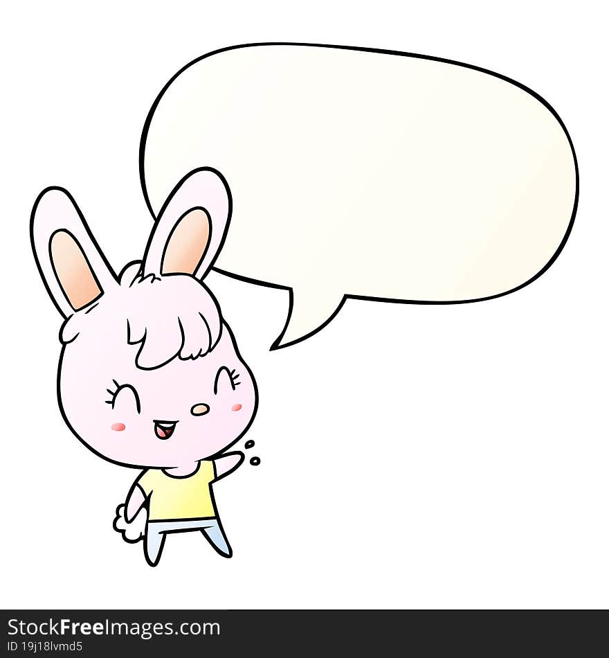 cute cartoon rabbit with speech bubble in smooth gradient style