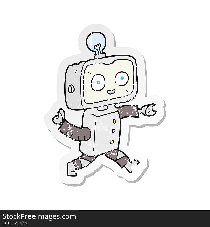 retro distressed sticker of a cartoon robot