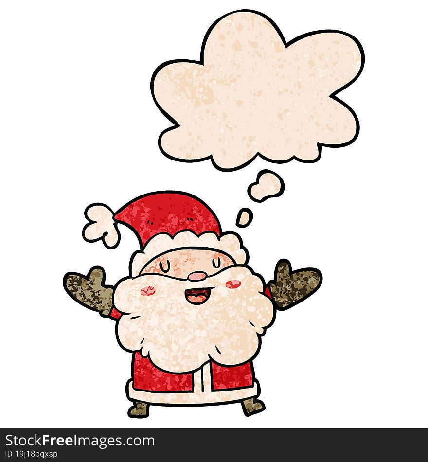 cartoon santa claus with thought bubble in grunge texture style. cartoon santa claus with thought bubble in grunge texture style