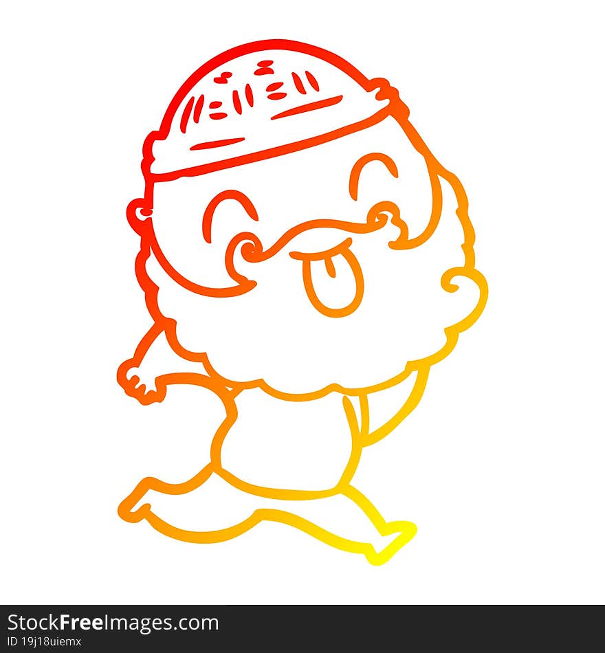 warm gradient line drawing running man with beard sticking out tongue