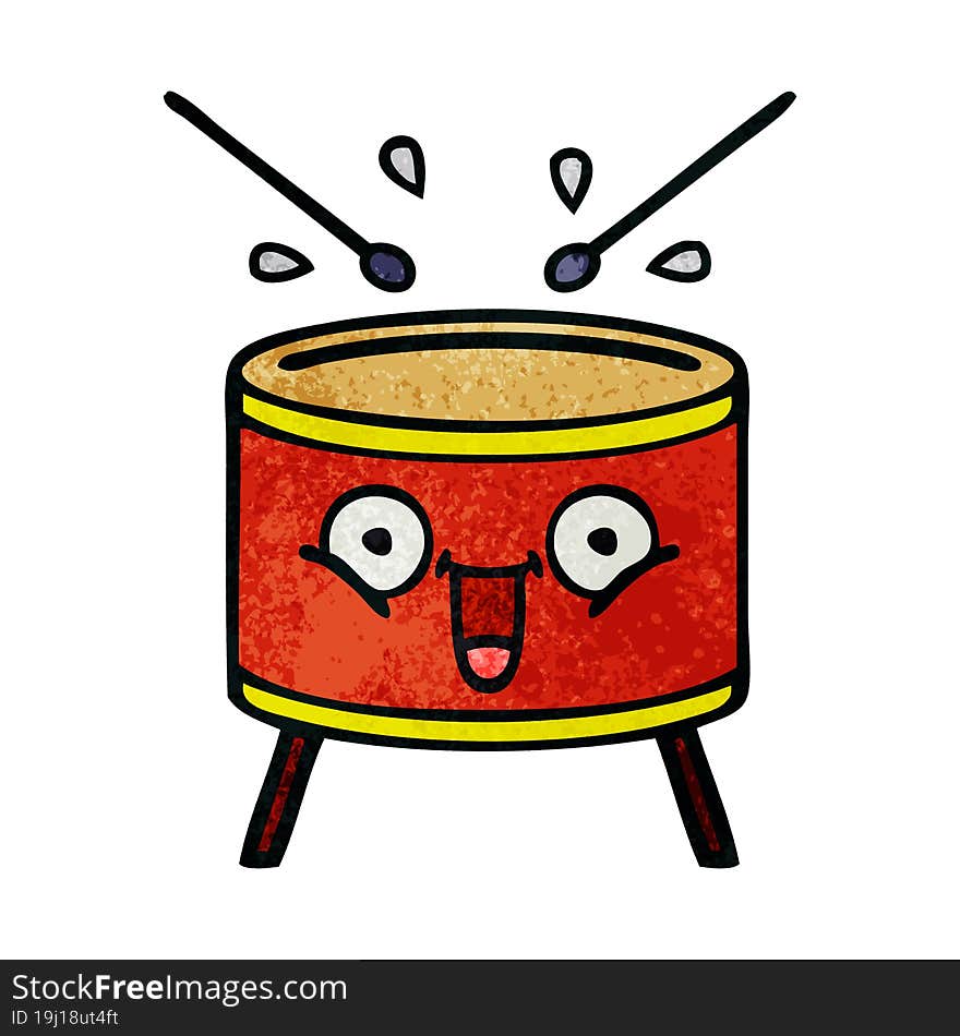 retro grunge texture cartoon of a drum