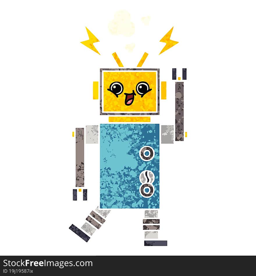 Retro Illustration Style Cartoon Robot