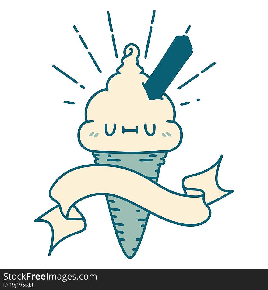 banner with tattoo style ice cream character