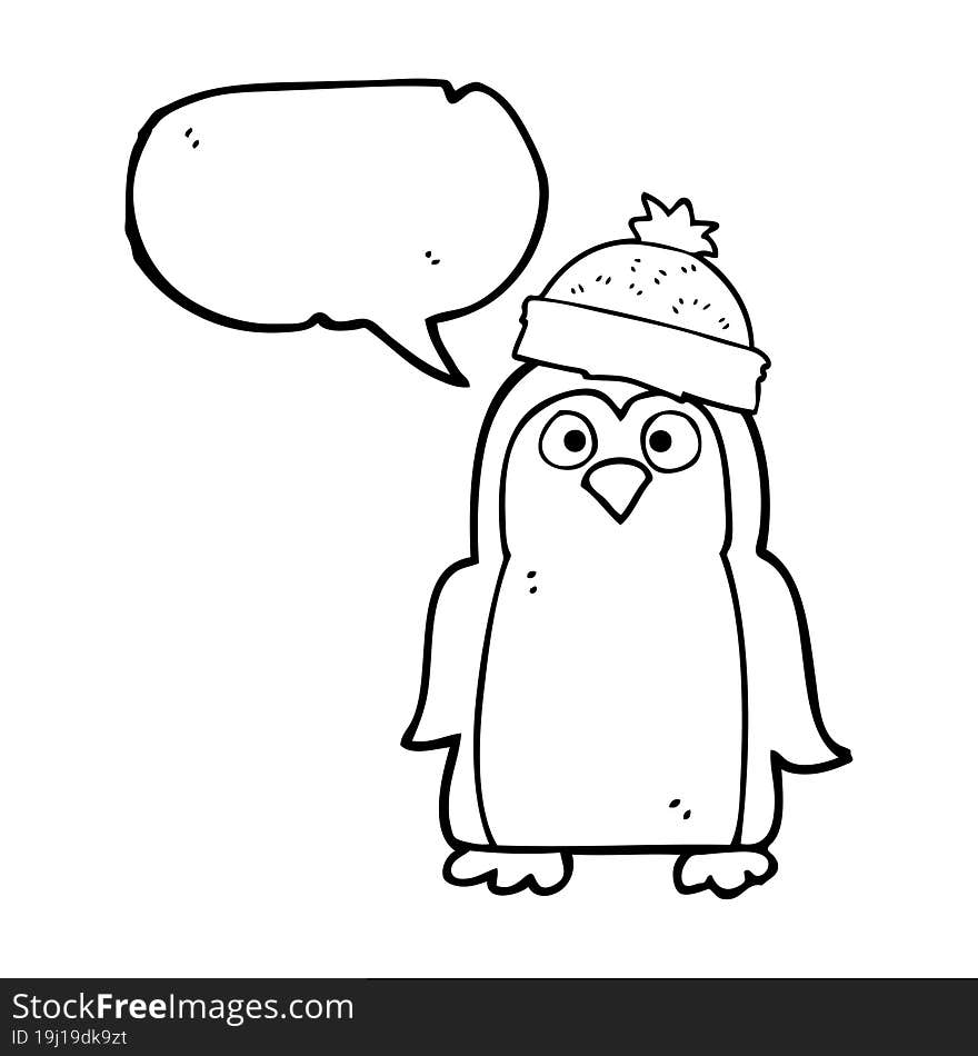 freehand drawn speech bubble cartoon penguin