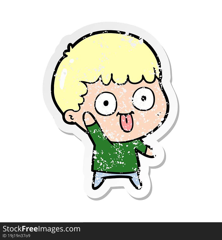 Distressed Sticker Of A Cartoon Dumb Kid