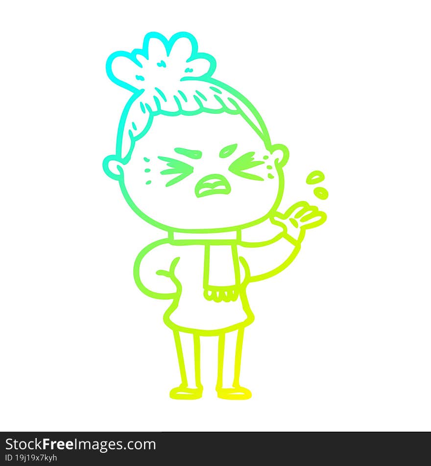 Cold Gradient Line Drawing Cartoon Angry Woman