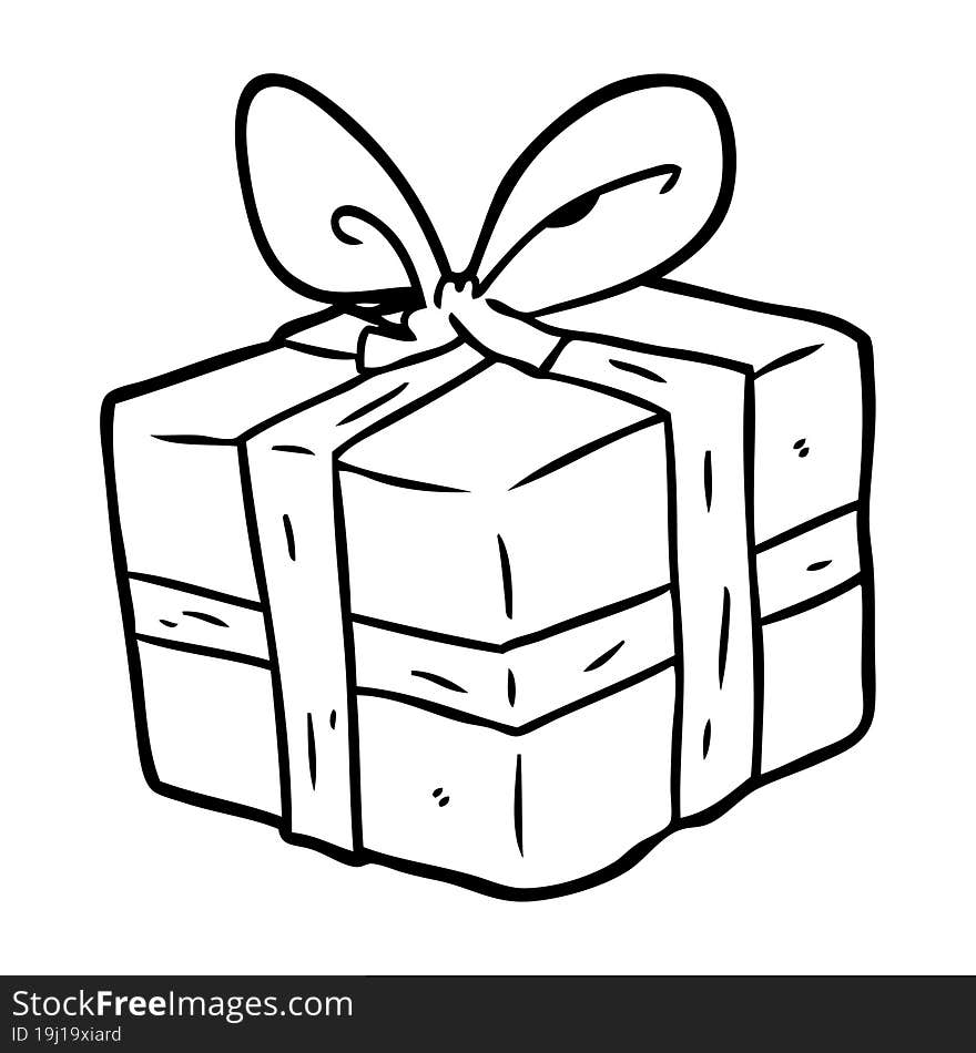 line drawing of a wrapped gift. line drawing of a wrapped gift