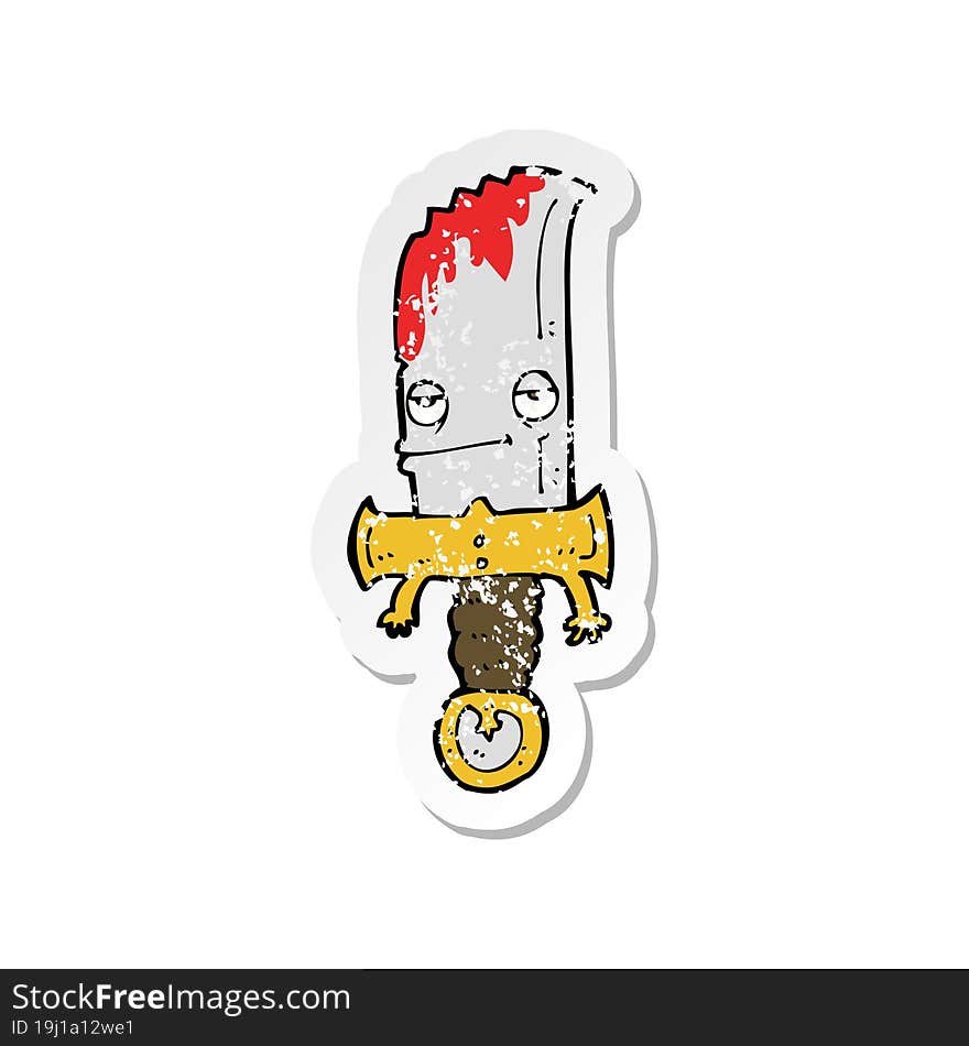 Retro Distressed Sticker Of A Bloody Knife Cartoon Character