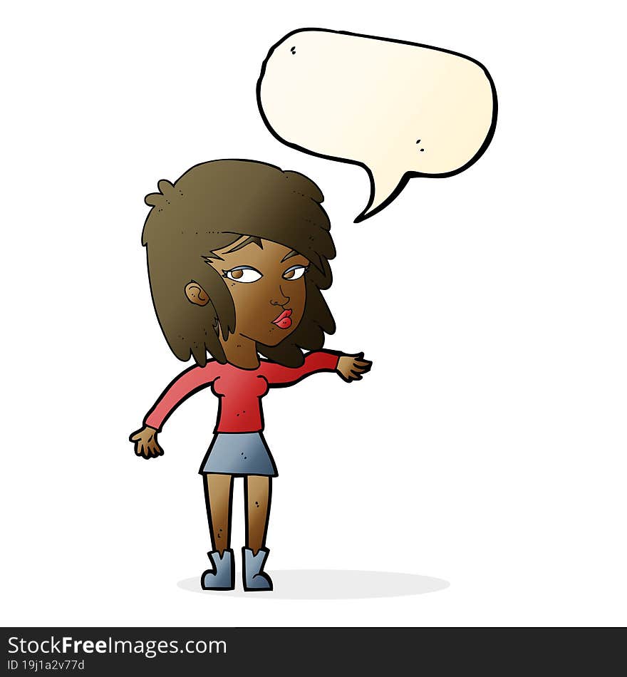 cartoon woman playing it cool with speech bubble